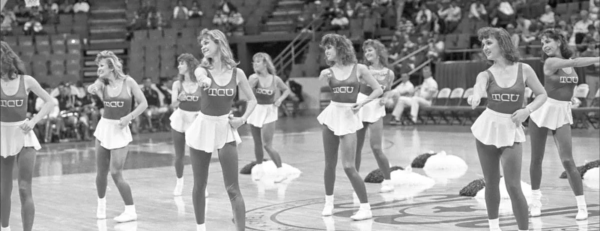 TCU Showgirls perform a basketball game halftime show in their original uniforms. (Photo courtesy of TCU)