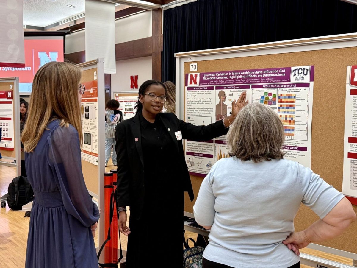 McNair Scholar Favor Igwilo, a senior biochemistry major, presents the findings of her summer research internship with the Crop-to-Food Innovation program at the University of Nebraska–Lincoln. (Courtesy of LaTrina Parker Hall)