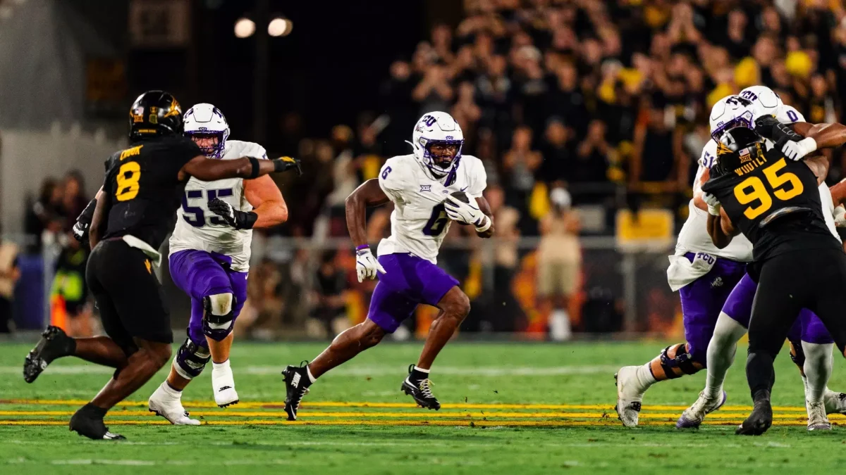 TCU's Ed Small threads his way through the Sun Devil's defense (Courtesy of GoFrogs.com)