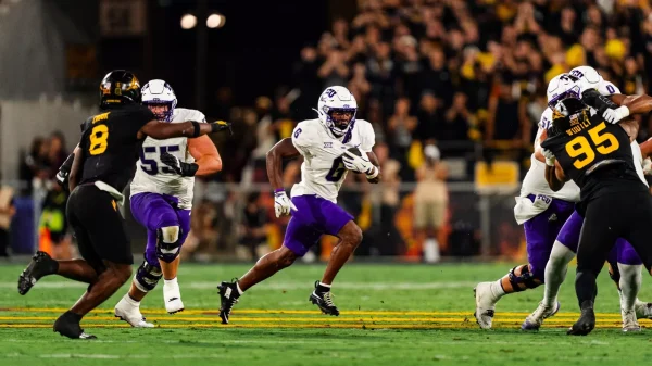 TCU's Ed Small threads his way through the Sun Devil's defense (Courtesy of GoFrogs.com)