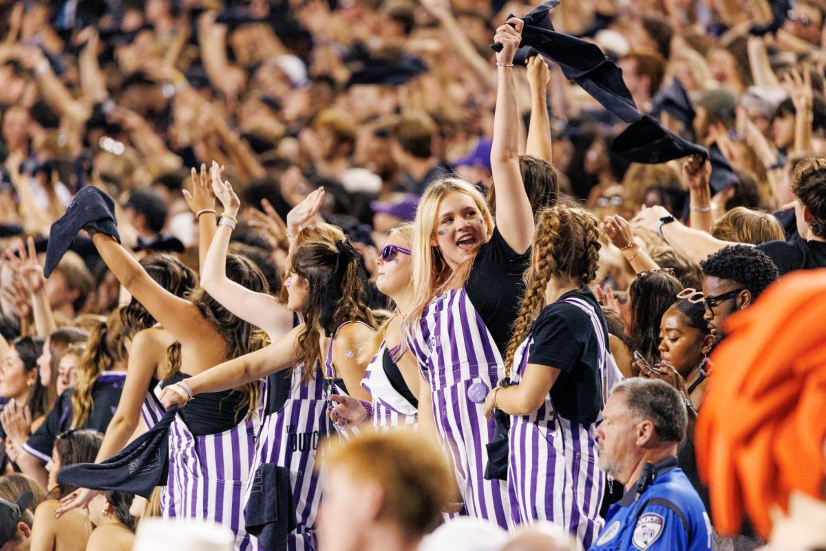 TCU fans cheer on the football team at Amon G. Carter Stadium in Fort Worth, Texas, Oct. 4, 2025. The TCU Horned Frogs beat the Colorado Buffaloes 35-21.  (TCU360/Tyler Chan)