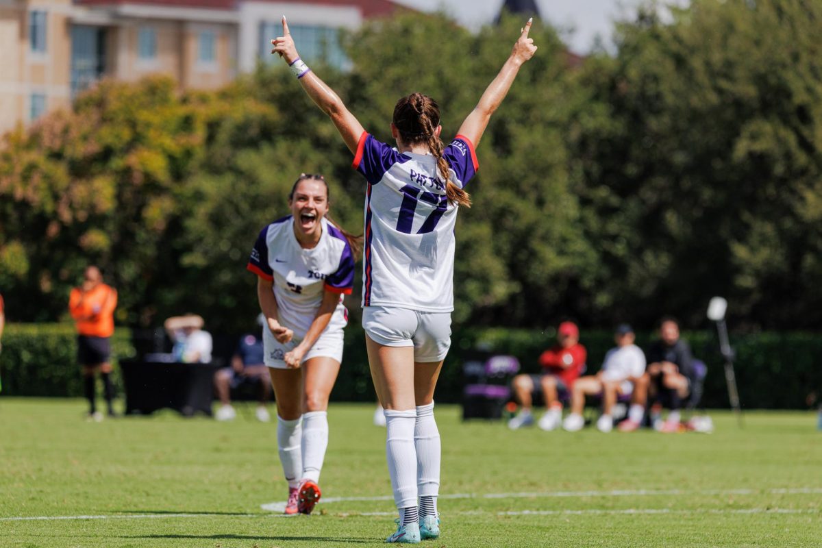 TCU defender Cameron Patton celebrates after scoring a goal at Garvey Rosenthal Stadium in Fort Worth, Texas Oct. 5, 2025. The TCU Horned Frogs beat the Iowa State Cyclones 3-1 (TCU360/ Tyler Chan) 