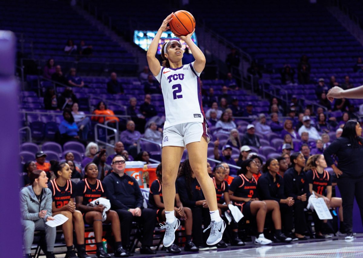 TCU guard Veronica Sheffey shoots a jump shot at Schollmaier Arena in Fort Worth, Texas, Nov. 9, 2025. (TCU360/Tyler Chan)