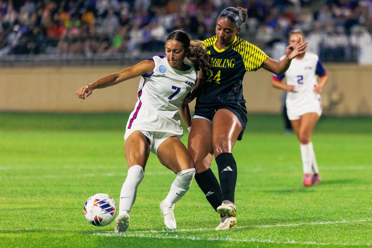 TCU forward Seven Castain battles for the ball at Garvey-Rosenthal Stadium in Fort Worth, Texas, Nov. 14, 2025. The TCU Horned Frogs beat the Grambling State Tigers 7-0. (TCU360/Tyler Chan)