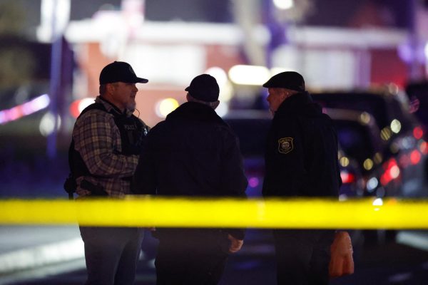 Members of the police work at the scene after several people were shot at a family gathering in Stockton, California, U.S. November 29, 2025.  REUTERS/Fred Greaves