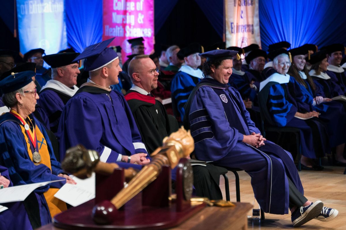 Chancellor Daniel Pullin sits and smiles during his Inauguration at Van Cliburn Concert Hall in Fort Worth, Texas, Nov. 6, 2025. (TCU360/Keegan Schmidt)