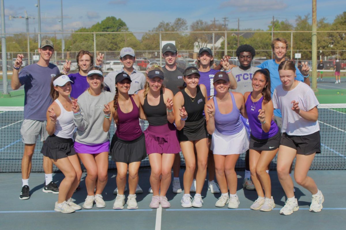 TCU Club Tennis posing for a photo after attending a tournament at the University of Texas at Austin. (Photo courtesy of Isabella Tankersley)