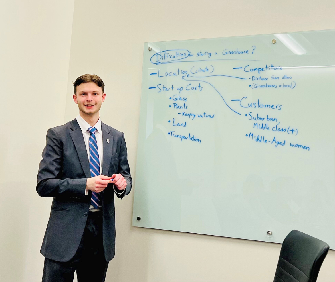 Before founding SCNO, Gregory hones his consulting skills through "Cookies and Cases", a program facilitated by the Professional Development Center. (Photo courtesy of Maureen Kenney)