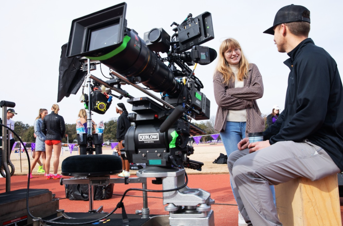 Filming crews capture scenes at TCU's Lowdon Track and Field Complex, one of the several campus locations featured across the series’ first two seasons. (Image courtesy of @texaschristianuniversity via Instagram)