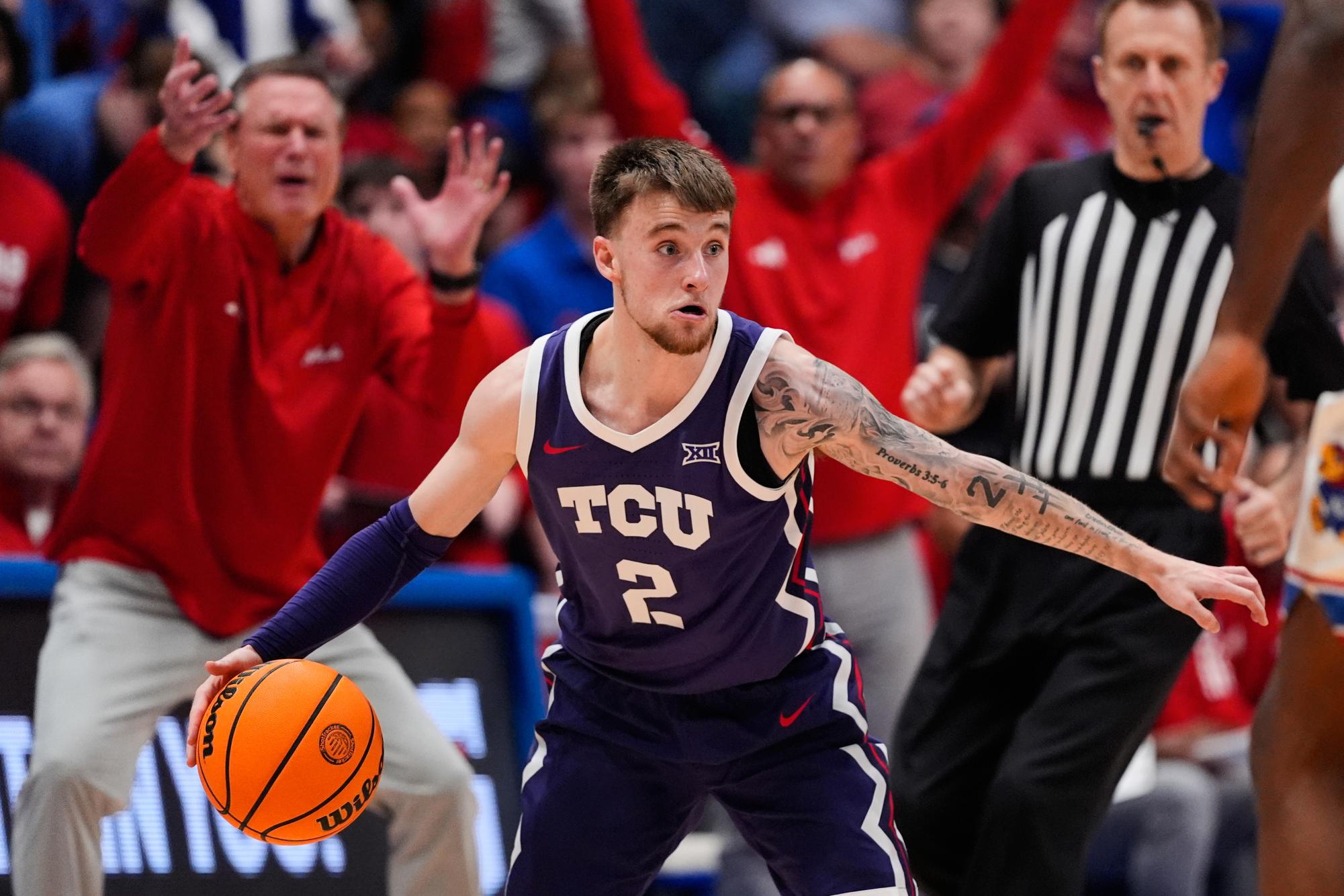 TCU men's basketball falls apart late in Lawrence