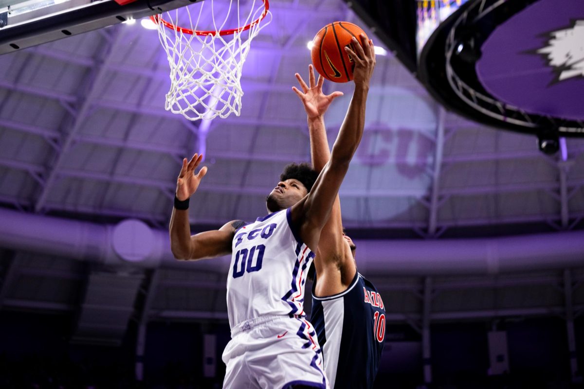 TCU guard Jace Posey goes up for the layup at Schollmaier Arena in Fort Worth, Texas, Jan. 10, 2026. The TCU Horned Frogs lost to the Arizona Wildcats 73-86.(TCU360/Tyler Wong)