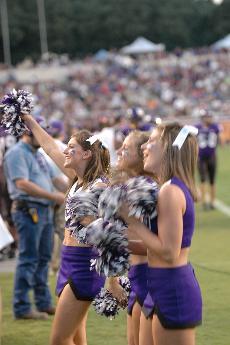 Members of the cheerleading squad root on the Frogs during the game against Colorado State last season. A recent study shows that cheerleading leads to the most injuries among female athletes in college and high school. Skiff Archives