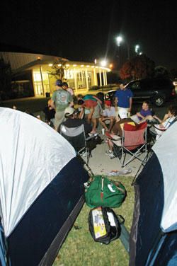 Fraternity members camp out to support Frogs